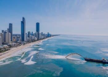 Dredge in operation at Surfers Paradise in May. Image: City of Gold Coast