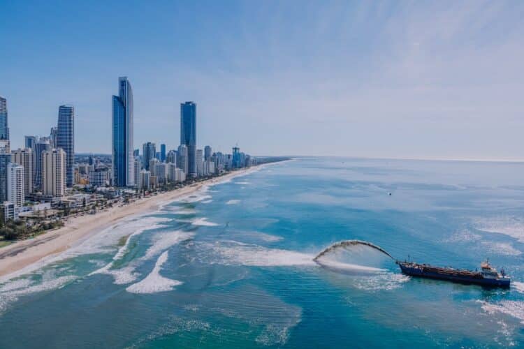 Dredge in operation at Surfers Paradise in May. Image: City of Gold Coast